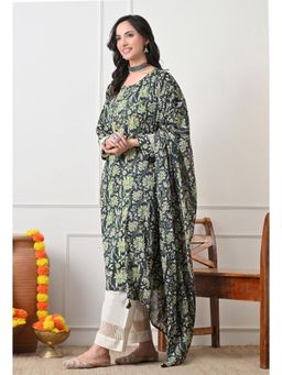 Sia - Ab Pehnegi Duniya - Women Green Floral Printed Pure Cotton Kurta with Pant and Dupatta