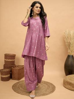 InWeave - Opera Mauve Foil Pplm Kurta with Salwar
