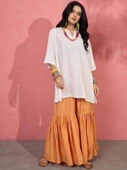 InWeave - White Short Mustard Kurti with Sharara