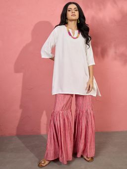 InWeave - White Short Pink Kurti with Sharara