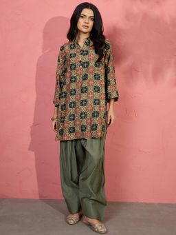 InWeave - Fern Green Ajrakh Bandhani Kurta with Salwar