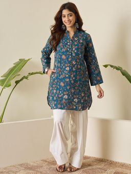 InWeave - Blue Classic Floral White Kurta with Salwar