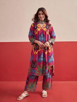 InWeave - Pink Blue Ikkat Kurta with Pant