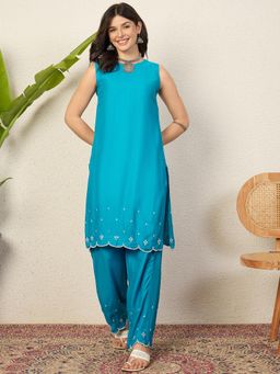 InWeave - Blue Embroidery Kurta with Pant