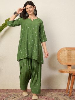 InWeave - Green Foil Pplm Kurti Kurta with Salwar