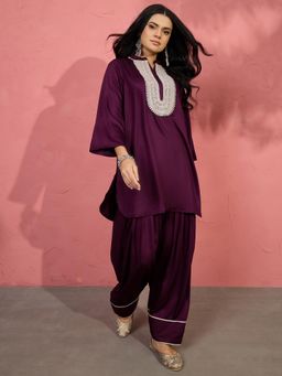 InWeave - Wine Patch Work Kurta with Salwar