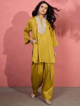 InWeave - Lemon Yellow Patch Work Kurta with Salwar