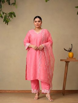 Bani Women - Pink Thread Work Kurta with Pant and Dupatta