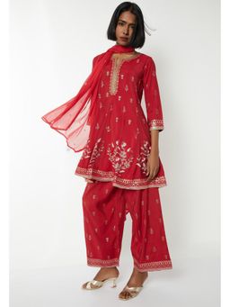 max - Red Polyester Blend Embroidered Kurta and Palazzo with Dupatta