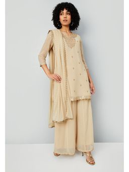 max - Beige Polyester Blend Embroidered Kurta and Palazzo with Dupatta