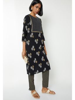 max - Black Cotton Slub Printed Kurta and Pant