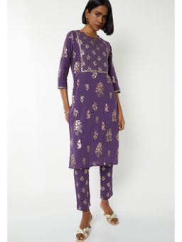 max - Purple Cotton Slub Floral Print Kurta and Pant