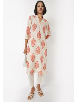 max - White Cotton Slub Floral Print Kurta and Pant