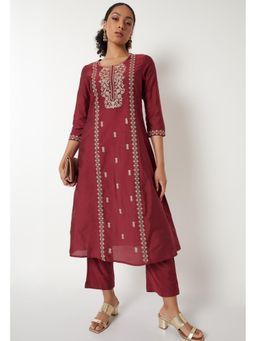 max - Red Polyester Blend Embroidered Kurta and Pant