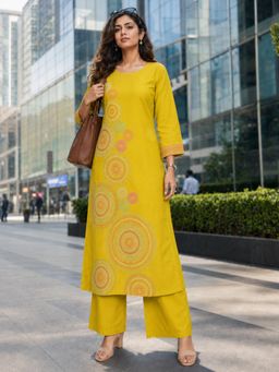 BERRYLICIOUS - Mustard Cotton Embroidered Kurta with Pant