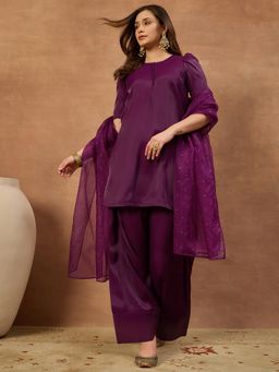 INDDUS - Purple straight Kurta with Salwar and Dupatta