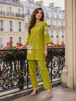 BERRYLICIOUS - Vertican Green Embroidered Co-Ord Set