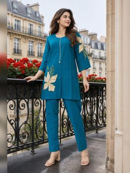 BERRYLICIOUS - Vertican Blue Embroidered Co-Ord Set