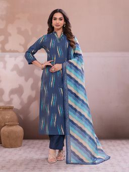 INDDUS - Blue Abstract Printed Kurta with Pant and Dupatta