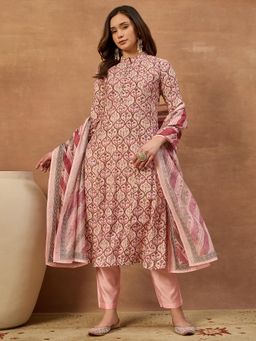 INDDUS - Pink Printed Kurta with Pant and Dupatta