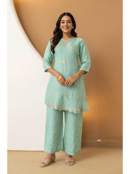 BERRYLICIOUS - Green Shimmer Tissue Embroidered Co-Ord Set
