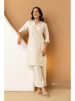 BERRYLICIOUS - White Shimmer Tissue Embroidered Co-Ord Set