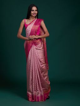 Koskii - Pink Woven Art Silk Saree with Unstitched Blouse