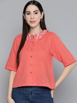 Scoup - Embroidered Collar Coral Shirt
