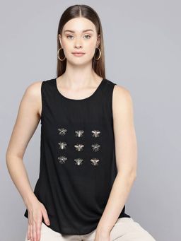 Scoup - Honey Bee Embroidered Black Tank Top