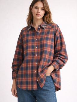 Scoup - Embellished Collar Check Multi-Color Shirt