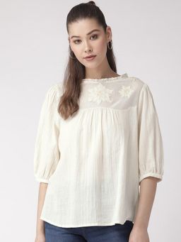 Scoup - Off White Cotton Patch Work Top