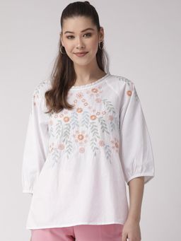 Scoup - White Cotton Embroidered Poplin Top