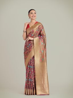 Monjolika Fashion - Regal Mauve Rich Look Banarasi Tissue Silk Saree with Unstitched Blouse