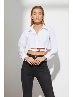 Trendyol - Womens White Solid/plain Shirt With Belt (Set of 2)