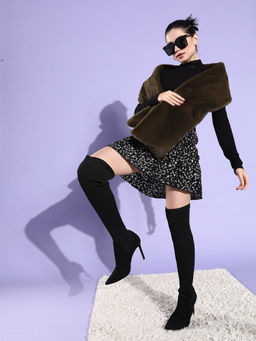 ANVI Be Yourself - Women Green Fur Muffler