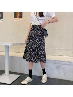 PARTIQ - Black Floral Midi Skirts