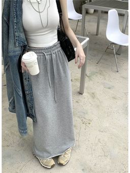 PARTIQ - Grey Solid Maxi Skirts