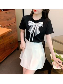 PARTIQ - Black Embroidered Pure Cotton Short-Sleeved T-Shirt