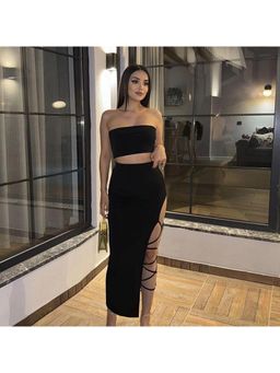 PARTIQ - Strapless Tube Top Cut Out Ruched Maxi Skirt (Set of 2)