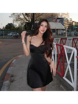 PARTIQ - Women Pretty Solid Tiered Mini Dress