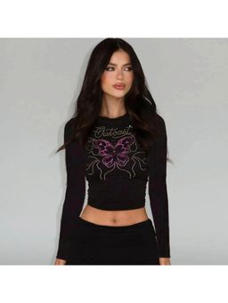 PARTIQ - Round Neck Embellished/Sequined Crop Top