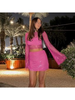 PARTIQ - Round Neck Embellished/Sequined Crop Top