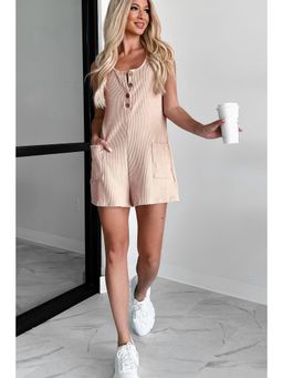 PARTIQ - Parchment Corded Knit Side Pockets Button Sleeveless Playsuit