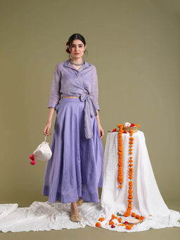 Vinusto - Lavender Tissue Wrap Top with Skirt and Belt