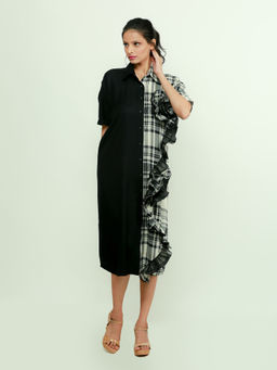 Echke - Shirt Dress With One Side Ruffle Feature