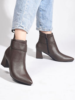 SHUZ TOUCH - Brown Ankle Length Heeled Boots