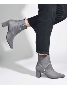 SHUZ TOUCH - Grey Mid-Top Heeled Boots