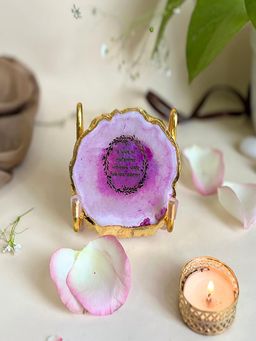 Homearte - Gayatri Mantra Agate Metal Stand Religious Showpiece-Pink