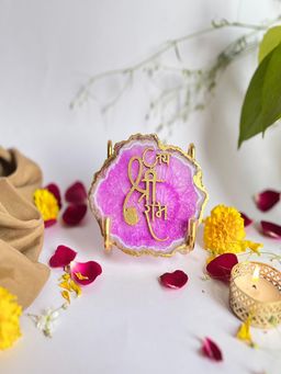 Homearte - Jai Shree Ram Agate Metal Stand Religious Showpiece-Pink