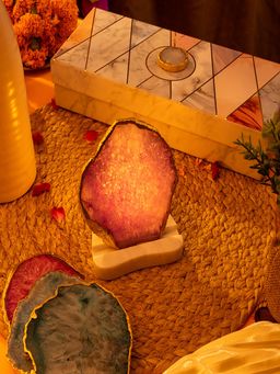 Homearte - Agate with Marble Base Back Side Tealight Lamp -Purple